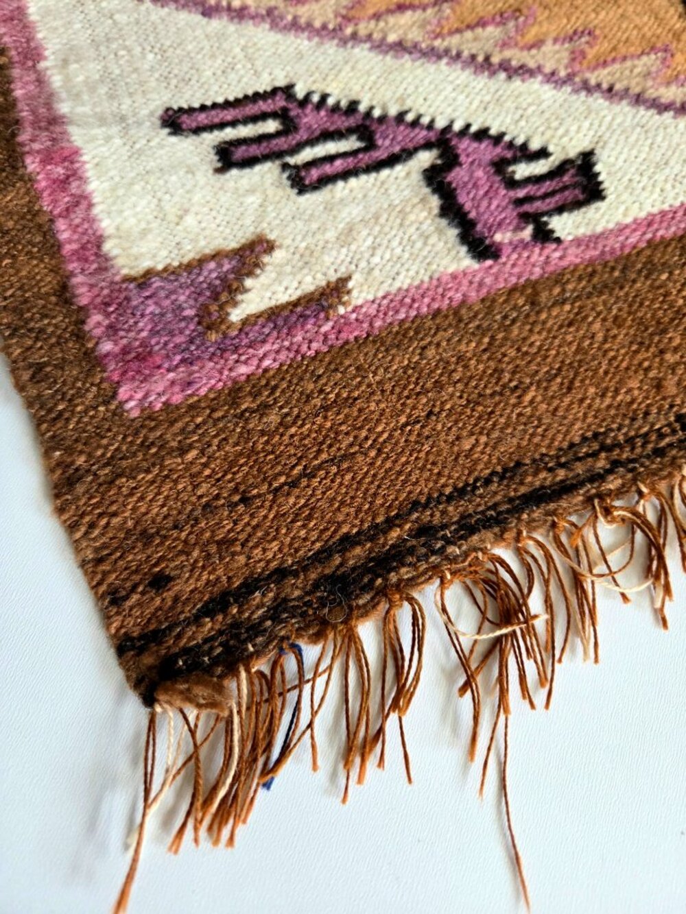 Small Wool Mexican Handmade Tapestry Rag Geometric Design - Picture 4 of 4